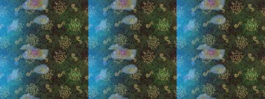 El çizimi, dövme stili karalama, kumaş tasarımı ve Raster illüstrasyonunda kartlar. Sanat terapisi için yeşil, mavi ve gri mandala şeklindeki kar taneleri..