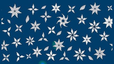 Renkli desenli eskiz deseni, mavi çiçekler ve dekoratif elementlerle. Raster illüstrasyonu. Kumaş, tekstil, duvar kağıdı baskısı için. Eski usul. Taslak arkaplan.