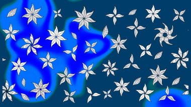 Robot resim tarzı mavi renkler. Şirin karalamalı çiçek desenli çizim. Raster illüstrasyonu. Raster illüstrasyonu. El yapımı çiçek ve bitki koleksiyonu.