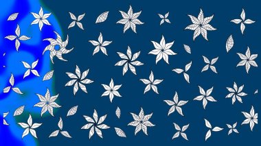 Raster illüstrasyonu. Mavi renkli mavi papatya deseni. Mavi renklerde.