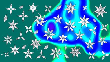 Düz Çiçek Elementleri Tasarım Raster illüstrasyonu. Renkli Bahar Teması eskiz kalıbı. Çiçek desenli eskiz. Mavi renkte çiçekler.