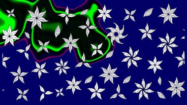 Raster illüstrasyonu. Yumuşak, mavi renkte bahar çiçekleri. Raster deseni. Patlayan çiçekler soyut yerleştirilmiş.