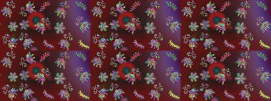 Raster illüstrasyonunda kusursuz çiçek deseni. Süslü kumaş deseni. Renkli Bahar Temalı Kusursuz Arkaplan. Düz Çiçek Elementleri Tasarımı.