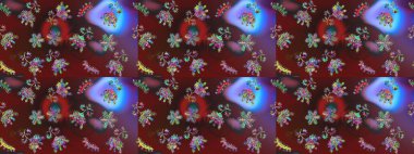 Kar tanesi renkli desen. Snowflakes desen. Raster kar taneleri arka plan. Renk arka plan üzerinde izole soyut kar taneleri ile düz tasarım. Raster illüstrasyon.