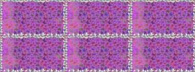 Raster illüstrasyonu. Kumaş, kağıt, ambalaj kâğıdı ve duvar kağıdı tasarımı için hoş bir arka plan. Mor arka planda kelebek olan kusursuz desen.