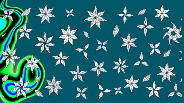 Çiçek süslemeli çizim deseni. Raster illüstrasyonu. Mavi renkte çiçekler.