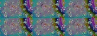 Mavi renklerde. Güzel kumaş deseni. Raster illüstrasyonu. Raster illüstrasyonunda çiçek deseni çizimi.