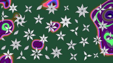 Yeşil renklerde. Güzel kumaş deseni. Raster illüstrasyonundaki çiçek desenli çizim. Raster illüstrasyonu.