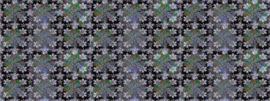 Retro tekstil tasarım koleksiyonu. Çiçekli ipek eşarp. El çizimi çiçek unsurları olan soyut, dikişsiz raster deseni. Gri üzerine gri. 1950 'ler-1960' lar motifleri.