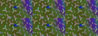 Raster illüstrasyonu. Kar Tanesi Simgesi. Raster illüstrasyonu. Yeşil, mavi ve mor renklerde izole edilmiş kar taneleri.