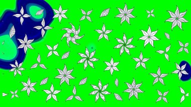 Renkli Bahar Teması eskiz kalıbı. Sevimli çiçek raster deseni. Düz Çiçek Elementleri Tasarımı. Yeşil renkte çiçekler.