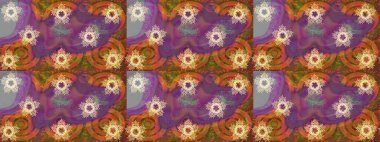 Güzel mor, kahverengi ve turuncu kar taneleri renkli bir arkaplanda izole edilmiş. Kar taneleri, kar yağışı. Düşen Noel stili kar taneleri. Görüntü.