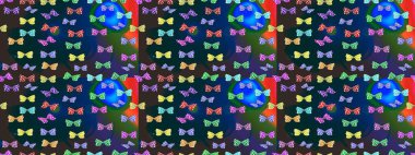 Robot resim. Mavi arka planda renkli kelebek koleksiyonu. Raster illüstrasyonu. Kağıt, kumaş ve ambalaj için uygun. Kart, baskı ve davetiye için basit kadınsı desen.