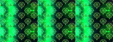 Çiçek süsü ile kusursuz desen. Yeşil, mavi ve siyah renkte çiçekler. Raster illüstrasyonu.