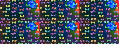 Robot resim. Mavi arka planda renkli kelebek koleksiyonu. Raster illüstrasyonu. Kağıt, kumaş ve ambalaj için uygun. Kart, baskı ve davetiye için basit kadınsı desen.