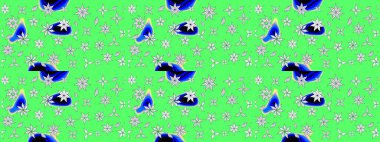 Renkli Bahar Teması eskiz kalıbı. Raster Modaya uygun kumaş deseni. Düz Çiçek Elementleri Tasarımı. Yeşil renkli şirin çiçek deseni.