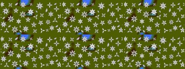 Eskiz geçmişi. Renkli desenli eskiz deseni, yeşil çiçekler ve dekoratif elementlerle. Eski usul. Kumaş, tekstil, duvar kağıdı baskısı için. Raster illüstrasyonu.