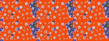 Nazik, sevimli çiçek arkaplanı. Çiçekli karalama şeklinde Raster çiçek deseni. Turuncu renkte çiçekler.