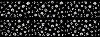 Renkli Bahar Teması eskiz kalıbı. Siyah renkli çiçekler. Düz Çiçek Elementleri Tasarımı. Çiçekle çizim deseni.