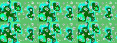 Çizim çiçek deseni duvar kâğıdı olarak kullanılabilir. Raster illüstrasyonu. Yeşil renkte çiçekler.