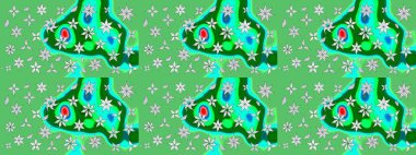 Sevimli çiçek raster deseni. Renkli Bahar Teması eskiz kalıbı. Yeşil renkli çiçekler. Düz Çiçek Elementleri Tasarımı.