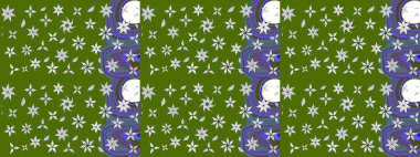 Hediye ambalaj kağıdı, tebrik kartları, posterler ve pankart tasarımı. Raster düz çiçek çizim deseni. Yeşil renkte çiçekler.