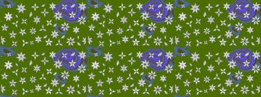 Çiçek ve yapraklı çiçek deseni. Raster illüstrasyonu. Küçük çiçekli şirin desen.