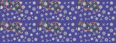 Çiçek süslemeli çizim deseni. Raster illüstrasyonu. Mor renkte çiçekler.