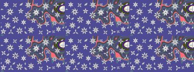 Düz Çiçek Elementleri Tasarımı. Renkli Bahar Teması eskiz kalıbı. Mor renkli çiçekler. Raster illüstrasyonunda çiçek deseni çizimi.