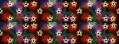 Raster kahverengi, gri ve kırmızı kar tanelerinden izole edilmiş. Güzel bir kış süsü. Renkli kar taneleri Raster illüstrasyonu.