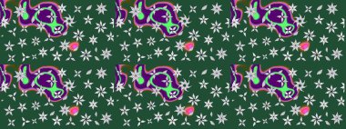 Yeşil renkli çiçekler. El çizimi çiçekli soyut çizim kalıbı. Raster illüstrasyonu.