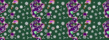 Yumuşak, yeşil renkli bahar çiçekleri. Raster deseni. Raster illüstrasyonu. Patlayan çiçekler soyut yerleştirilmiş.