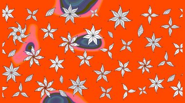 Çiçek deseni. Turuncu renkli çiçekler. Turuncu renkte çiçek çizimi. Raster illüstrasyonu. Şatafatlı bahar bahçesi dokusu.