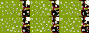 Çizim çiçek deseni duvar kâğıdı olarak kullanılabilir. Yeşil renkli çiçekler. Raster illüstrasyonu.