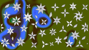 Kumaş desenli papatya çiçeği detayı. Yeşil renkte çiçekler.