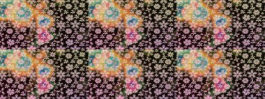 Parlak çiçekli kolaj çiçekleri siyaha boyanmış. Çiçekli zambakların eskiz geçmişi. Çiçek tasarımı için inanılmaz kolaj cennet tarzı..