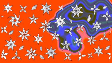 Düz Çiçek Elementleri Tasarımı. Renkli Bahar Teması eskiz kalıbı. Güzel çiçek deseni. Turuncu renkte çiçekler.