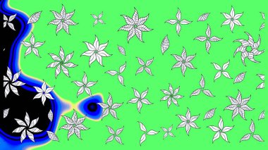 Yeşil renkli Asya tekstili. Raster illüstrasyonu. Suluboya çiçekli çiçek deseni.