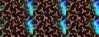 Renkli arka planda izole kar taneleri. Yüzey için tekrarlanan doku, ambalaj kağıdı, kahverengi, mavi ve yeşil renkler. Raster illüstrasyonu. Kış kar tanesi, raster arkaplan.