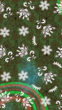 Raster düz çiçek çizim deseni. Hediye ambalaj kağıdı, tebrik kartları, posterler ve pankart tasarımı. Yeşil renkte çiçekler.