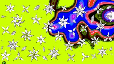 Çiçek tasarımı için inanılmaz bir kolaj cenneti tarzı. Çiçekli zambakların eskiz geçmişi. Parlak çiçekli kolaj çiçekleri yeşil.