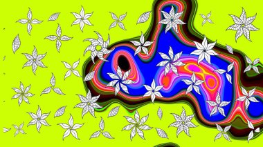 Düz Çiçek Elementleri Tasarımı. Yeşil renkli çiçekler. Renkli Bahar Teması eskiz kalıbı. Raster illüstrasyonunda çiçek deseni çizimi.