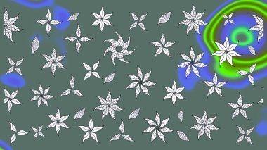 Çocuksu tasarım. Tekstil, kumaş, ambalaj, hatıra defteri için hoş bir çiçek arkaplanı. Tarafsız bir arkaplanda. Elle çizilmiş karalama çiçekleri ile Raster çizim deseni.