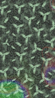 Retro tekstil tasarım koleksiyonu. El çizimi çiçek unsurları olan soyut çizim raster deseni. Çiçekli ipek eşarp. Gri üzerine gri. 1950 'ler-1960' lar motifleri.