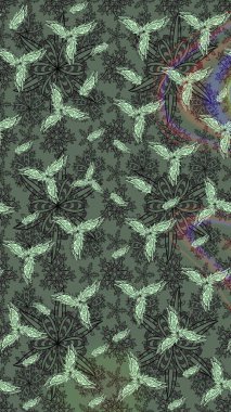 Şirin çiçekli eskiz deseni ve gri renkli yapraklar, suluboya çiçek deseni, duvar kağıdı, kart veya kumaş için fayanslı. Raster illüstrasyonu.