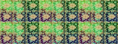 Yeşil renkli, altın elementli Raster eskiz deseni. Tasarım için Damask çizim deseni.