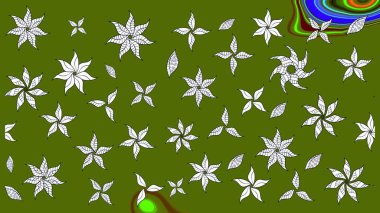 Düz Çiçek Elementleri Tasarımı. Renkli Bahar Teması eskiz kalıbı. Yeşil renkli çiçekler. Raster illüstrasyonunda çiçek deseni çizimi.