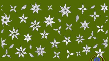 Çiçek desenli eskiz. Yeşil renkli çiçekler. Tişört baskısı için çiçek boyama rasteriName.