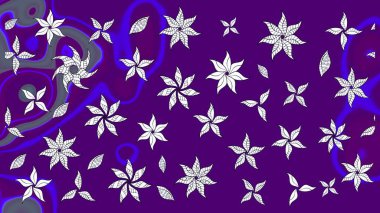 Çiçek desenli çizim. Raster illüstrasyonu. Mor renkli çiçekler. Raster illüstrasyonu. Asya tekstil tarzında.