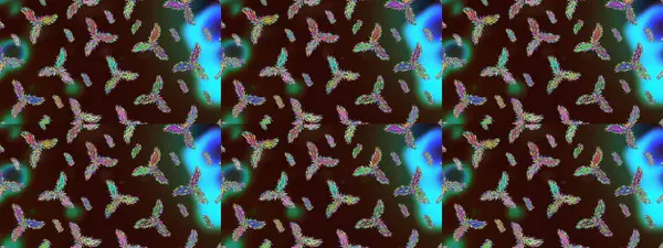 Renkli arka planda izole kar taneleri. Yüzey için tekrarlanan doku, ambalaj kağıdı, kahverengi, mavi ve yeşil renkler. Raster illüstrasyonu. Kış kar tanesi, raster arkaplan.